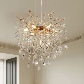 Modern Tree Branch Crystal Chandelier Luxury Gold Crystal Pendant Lighting 18" Contemporary 7-Light Chandeliers for Dining Room Kitchen Bedroom L