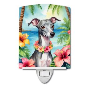 NEW Italian Greyhound Luau Ceramic Night Light Compact, UL-Certified, Ideal for Bedroom, Bathroom, Nursery, Hallway, Kitchen, 6x4x3, Multicolor
