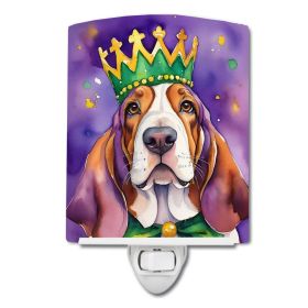 NEW Basset Hound King of Mardi Gras Ceramic Night Light Compact, UL-Certified, Ideal for Bedroom, Bathroom, Nursery, Hallway, Kitchen, 6x4x3