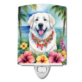 NEW Great Pyrenees Luau Ceramic Night Light Compact, UL-Certified, Ideal for Bedroom, Bathroom, Nursery, Hallway, Kitchen, 6x4x3, Multicolor