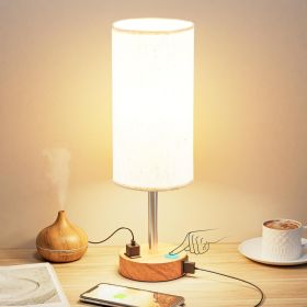 Bedside Table Lamp for Bedroom - 3 Way Dimmable Touch Lamp USB C Charging Ports and AC Outlet (Color: Cream Shade-Wood Base)