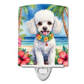 NEW White Poodle Luau Ceramic Night Light Compact, UL-Certified, Ideal for Bedroom, Bathroom, Nursery, Hallway, Kitchen, 6x4x3, Multicolor (Default: Default)